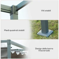 Outsunny Gazebo Pergola da Giardino 3x2m con Telo Scorrevole in Metallo e Poliestere, Grigio e Nero(m-6)
