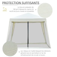 Outsunny Tonnelle barnum style colonial dim. 3L x 3l x 2,45H m 4 moustiquaires 2 zippées beige noir(m-4)