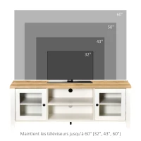 HOMCOM Meuble banc TV rangement avec 2 portes et 2 niches 140 x 39,5 x 50 cm - passe-câbles - en MDF - blanc(m-4)