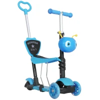 HOMCOM 5 en 1 Trottinette pour Enfants Trottinette 3 Roues évolutive Hauteur Guidon réglable charge max. 60 Kg Canne télescopique Selle Dossier Amovible Bleu(m-10)