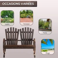 Outsunny Banc de Jardin 2 Places Adirondack Style Rustique Chic accoudoirs Roues Charette Bois Sapin traité carbonisation(m-7)