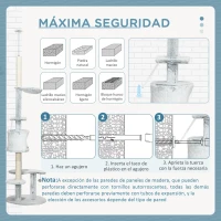 PawHut Árbol Rascador para Gatos de Suelo a Techo Ajustable Altura con Cueva Hamaca y Postes Rascadores Ø60x225-255 cm Gris(m-7)