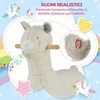 HOMCOM Cavallo a Dondolo a Forma di Alpaca, Gioco Cavalcabile per Bambini 36-72 Mesi in Peluche Bianco Crema, 58x68x29cm(m-4)