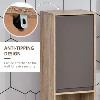 HOMCOM Narrow Bathroom Cabinet, Slim Bathroom Storage Unit with Open Compartment, Freestanding Storage Cupboard with Adjustable Shelves for Small Spaces, 30 x 24 x 170 cm, Grey and Oak(m-7)