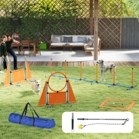 PawHut Seven-Piece Dog Agility Equipment Set with Weave Poles, Jump Ring, Hurdle, Pause Box, Carry Bag, Orange(m-2)