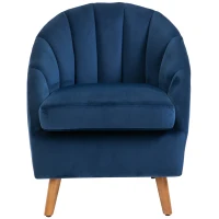 HOMCOM Velvet Armchair, Modern Accent Chair, Upholstered Tub Chair with Solid Wood Legs and Seat Cushion for Living Room, Blue(m-11)