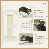PawHut 2 Tier Sisal Sherpa Cat Tree with Basket Cushion Sisal Post Cream White(m-5)
