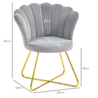 HOMCOM Velvet-Feel Lotus Petal Accent Chair - Grey(m-3)