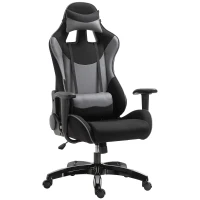 HOMCOM Fauteuil gaming style baquet racing pivotant inclinable avec coussins revêtement synthétique polyester gris noir(m-1)