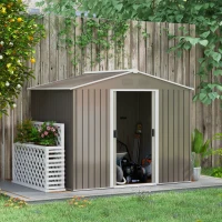 Outsunny 7.7 x 5.7ft Outdoor Garden Storage Shed, Metal Tool House with Ventilation and Sliding Doors, Light Grey(m-2)