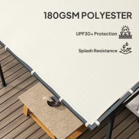 Outsunny 2.4 x 2.4 m Wall Mounted Pergola Gazebo with PA Coating Fabric and Metal Frame, UPF30+, Lean to Garden Gazebo, Wind Resistant Outdoor Sun Shade Shelter for Garden, Deck, Cream White(m-4)