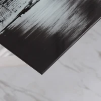 HOMCOM Bureau Informatique Design Contemporain Plateau Verre trempé décor New-York châssis métal Blanc(m-9)