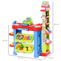HOMCOM Jeu d'imitation commerçant Jeu de la marchande Caddie + Caisse enregistreuse et 45 Accessoires Inclus Effets Lumineux sonores(m-3)