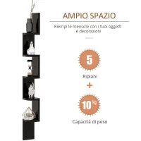 HOMCOM Moderna Libreria da Parete con Mensole in Legno MDF 12 x 12 x 120cm Nero(m-4)