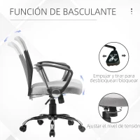 Vinsetto Silla de Oficina Ergonómica Silla de Escritorio Basculante y Giratoria con Altura Ajustable del Asiento Reposabrazos y Ruedas 60x66x91-101 cm Gris(m-5)