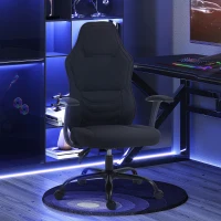 HOMCOM Fauteuil gamer à roulettes - fauteuil de bureau - hauteur assise réglable, accoudoirs - dossier inclinable - noir(m-2)