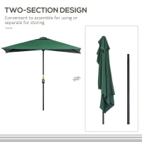 Outsunny Balcony Half Parasol Semi Round Umbrella Patio Crank Handle (2.3 m, Green)- NO BASE INCLUDED(m-5)