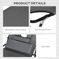 Outsunny Outdoor Folding Sun Lounger Set of 2 with Face Hole, 4 Level Adjustable Backrest Reclining Garden Lounger, Garden Recliner Sunbed with 600 D Oxford Cloth Seat and Pillow for Beach, Dark Grey(m-6)