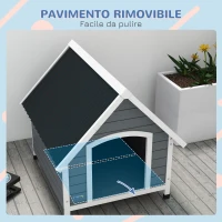 PawHut Cuccia per Cani in Legno da Esterno, Casetta per Cani Grandi con Pavimento Rimovibile, 84x99x87cm, Grigio(m-5)