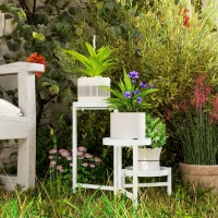Outsunny Soporte para Plantas Plegable de Metal de 3 Niveles con 3 Estantes Redondos Soporte para Macetas 40x40x42 cm Blanco(m-2)