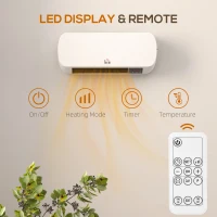 HOMCOM 2000W Wall Mounted Ceramic Space Heater, 10-49°C Temperature, White(m-5)