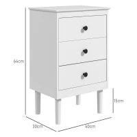 HOMCOM Set of Two Three-Drawer Bedside Tables - White(m-3)