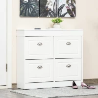 HOMCOM Armoire à Chaussures Meuble à Chaussures Rangement dim. 98L x 24l x 83H cm 4 Portes abattantes Double Niveau MDF Blanc(m-2)