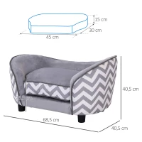 PawHut Canapé chien chat sur pied style graphique contemporain coussin amovible lavable grand confort + pochette rangement 68,5L x 40,5l x 40,5H cm gris blanc(m-3)