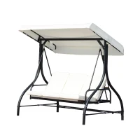 Outsunny Dondolo da Giardino 3 Posti, Dondolo Letto per Esterni con Tettuccio Regolabile, in Metallo e Poliestere, Crema(m-10)