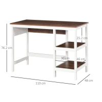 HOMCOM Scrivania Ufficio per PC con 2 Mensole in Legno, Arredamento Casa e Studio 110x48x76.2cm, Noce e Bianco(m-3)