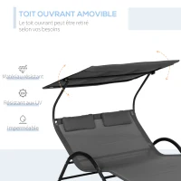 Outsunny Chaise longue bain de soleil transat avec auvent oreiller et roulettes en acier et polyester gris foncé(m-4)