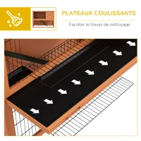 PawHut Clapier à lapin en bois 2 étages avec 3 portes plateau coulissant rampe toit bitumé 120 x 50 x 92 cm orange(m-6)