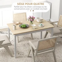 HOMCOM Table à manger table de cuisine structure en bois massif 4 personnes design vintage 120 cm naturel et blanc(m-4)
