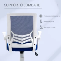 Vinsetto Sedia da Ufficio Ergonomica con Supporto Lombare, Braccioli Pieghevoli, Sedia da Scrivania Girevole in Rete Traspirante con Schienale Reclinabile e Altezza Regolabile, Capacità 120kg, Blu(m-7)