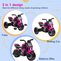 AIYAPLAY Motorcycle Design, 3 in 1 Toddler Trike, Sliding Car, Balance Bike with Headlight, Music, Horn, Pink(m-5)