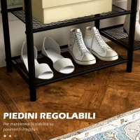 HOMCOM Appendiabiti da Terra a 6 Ganci in Truciolato e Acciaio con Mobile Scarpiera Portaoggetti, 92.5x28.2x182 cm(m-7)