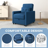 HOMCOM Linen-Look Single Chair Bed - Blue(m-4)