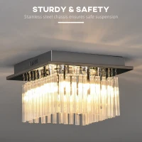 HOMCOM Modern Raindrop K9 Crystal Chandelier, Flush Mount Ceiling Light Fixture, Square Pendant Lamp for Living Room, Bedroom, 4 G9 Bulbs Required, 32W x 20H cm(m-5)