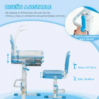 HOMCOM Escritorio y Silla para +6 Años con Altura Ajustable e Inclinable 80x49,5x82-104 cm y 35,5x43,5x63-73 cm Azul(m-6)