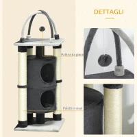 PawHut Tiragraffi per Gatti max 5kg con Casetta, Lettino e Pallina da Gioco, in Truciolato, Peluche e Iuta, 39x39x114 cm(m-5)