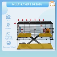PawHut Gerbil Cage, Dwarf Hamster Cage, with Deep Glass Bottom, Tunnels, Ramps, Hut, Exercise Wheel, 78.5 x 48.5 x 57cm(m-5)