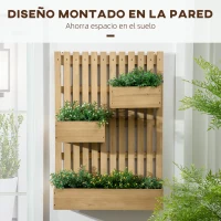 Outsunny Jardinera de Pared de Madera con Enrejado y 3 Macetas Móviles para Jardín Terraza Patio 60x16x80 cm Natural(m-4)