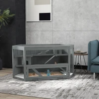 PawHut 3 Tier Wooden Large Hamster Cage with Sliding Tray, Seesaws, Water Bottle, Grey(m-10)