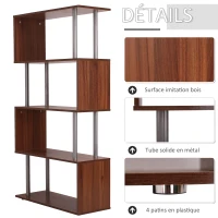 HOMCOM Bibliothèque étagère Design Contemporain en S 4 Niveaux 80L x 30l x 145H cm Coloris Noyer(m-5)