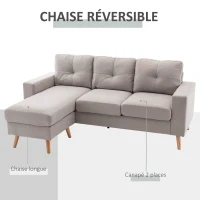 HOMCOM Canapé d'angle en tissu de lin 193 cm forme L design scandinave pour salon appartement petit espace gris clair(m-6)