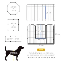 PawHut Corralito para Perros de 8 Paneles 80x60 cm con Forma Personalizable Puerta Marco de Acero y 8 Anclajes de Tierra Negro(m-3)