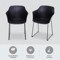 HOMCOM Lot de 2 chaises salle à manger chaise de salon avec accoudoirs pieds en métal 58 x 51 x 82 cm noir(m-4)