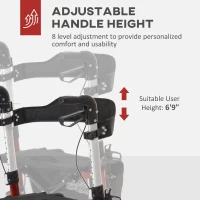 HOMCOM 88.5-106cm Aluminium Frame Rollator Walker, with Brakes - Red(m-5)