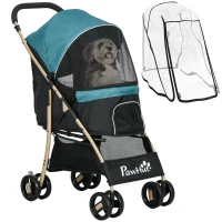 PawHut Pet Stroller for Small and Miniature Dogs, with Rain Cover - Dark Green(m-1)