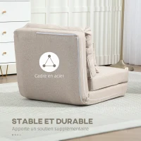 HOMCOM Chauffeuse canapé-lit convertible fauteuil 1 place avec 1 coussin avec dossier réglable, beige(m-7)